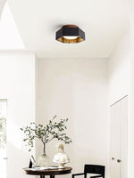 Hexarion Hexagonal Black Travertine Ceiling Light with Gold Interior
