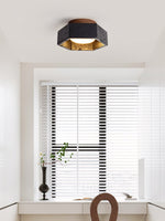 Hexarion Hexagonal Black Travertine Ceiling Light with Gold Interior