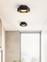 Hexarion Hexagonal Black Travertine Ceiling Light with Gold Interior