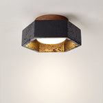 Hexarion Hexagonal Black Travertine Ceiling Light with Gold Interior