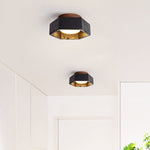 Hexarion Hexagonal Black Travertine Ceiling Light with Gold Interior