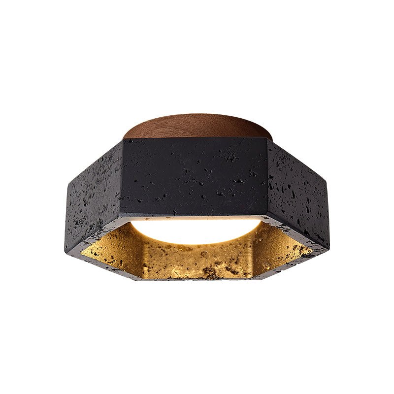 Hexarion Hexagonal Black Travertine Ceiling Light with Gold Interior