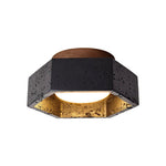 Hexarion Hexagonal Black Travertine Ceiling Light with Gold Interior