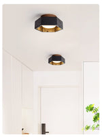 Hexarion Hexagonal Black Travertine Ceiling Light with Gold Interior