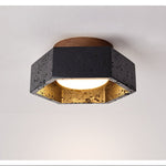 Hexarion Hexagonal Black Travertine Ceiling Light with Gold Interior