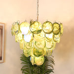 Elegant Green Murano Iridescent Disc Chandelier