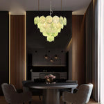 Elegant Green Murano Iridescent Disc Chandelier