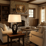 Hollow Oval Ceramic Table Lamp with Fabric Shade