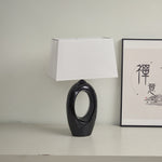 Hollow Oval Ceramic Table Lamp with Fabric Shade