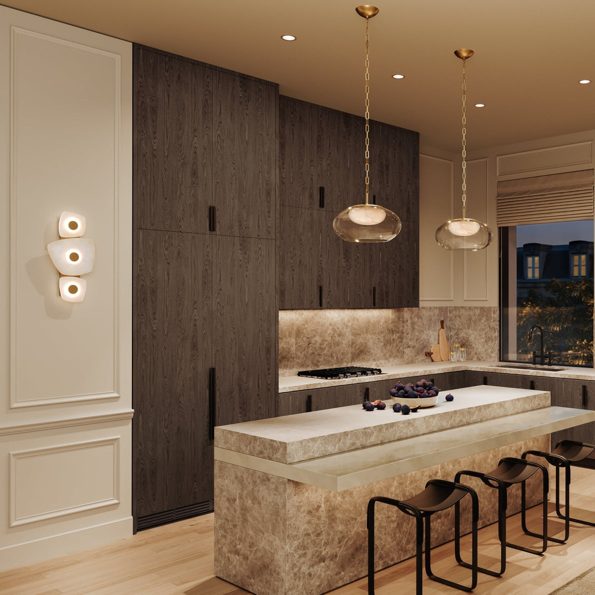 Holmdel Alabaster Wall Sconce in Aged Brass | Modern LED Wall Light