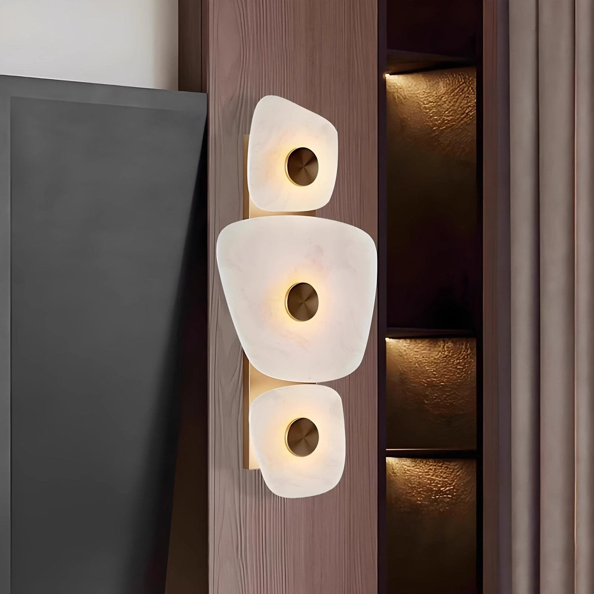 Holmdel Alabaster Wall Sconce in Aged Brass | Modern LED Wall Light