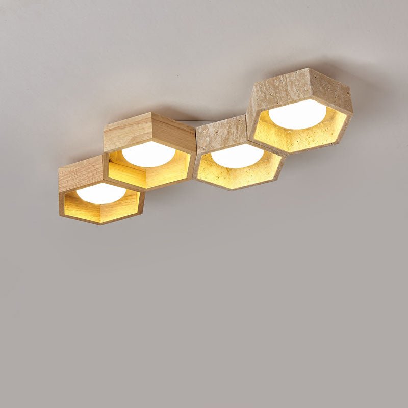 Honeycomb Travertine Ceiling Light – Natural Stone Flush Mount