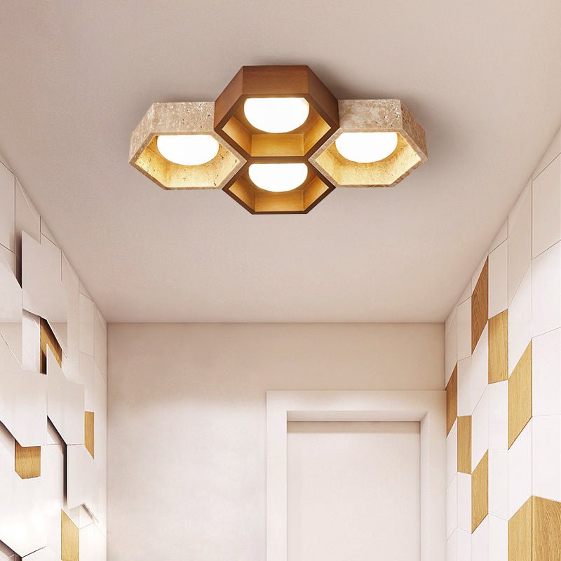 Honeycomb Travertine Ceiling Light – Natural Stone Flush Mount
