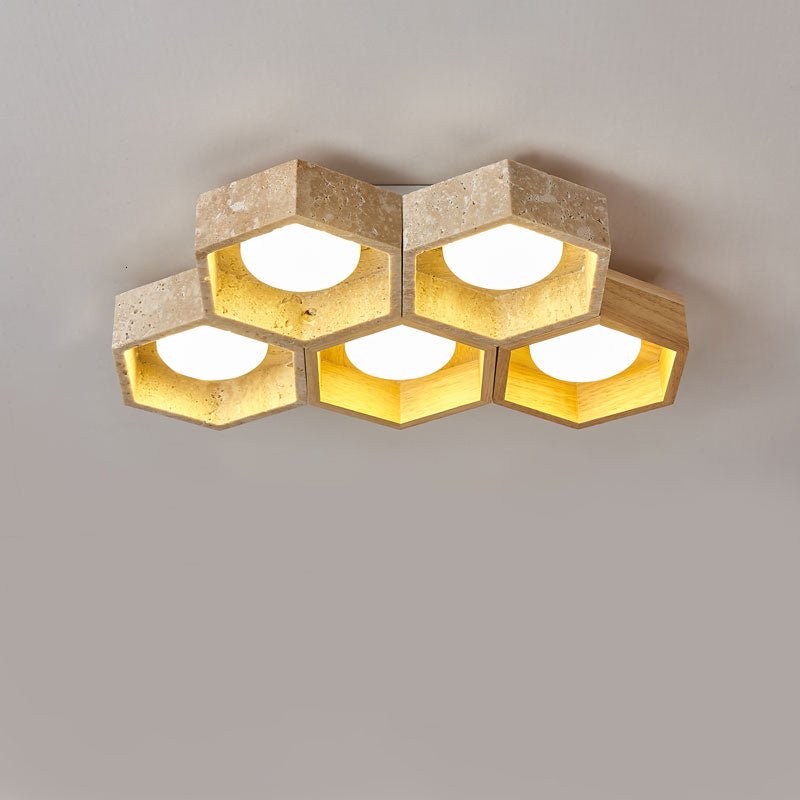 Honeycomb Travertine Ceiling Light – Natural Stone Flush Mount