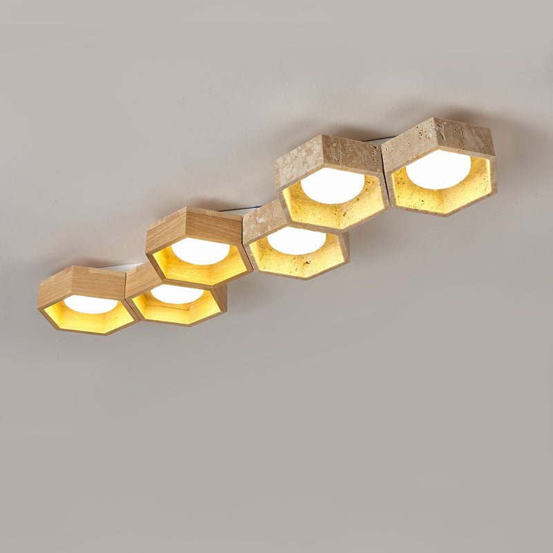 Honeycomb Travertine Ceiling Light – Natural Stone Flush Mount