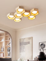 Honeycomb Travertine Ceiling Light – Natural Stone Flush Mount