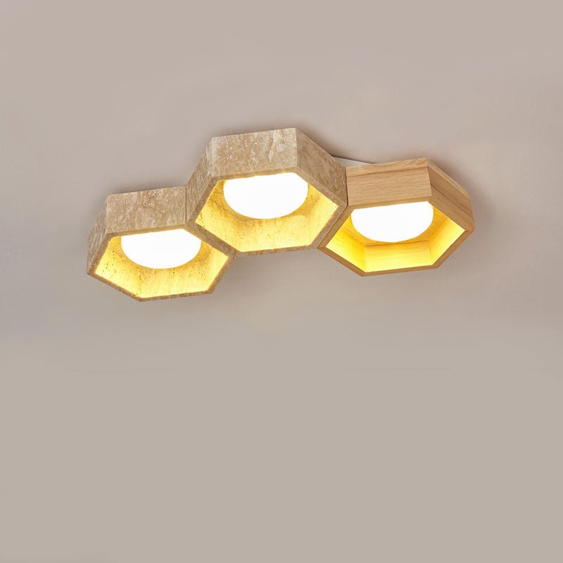 Honeycomb Travertine Ceiling Light – Natural Stone Flush Mount