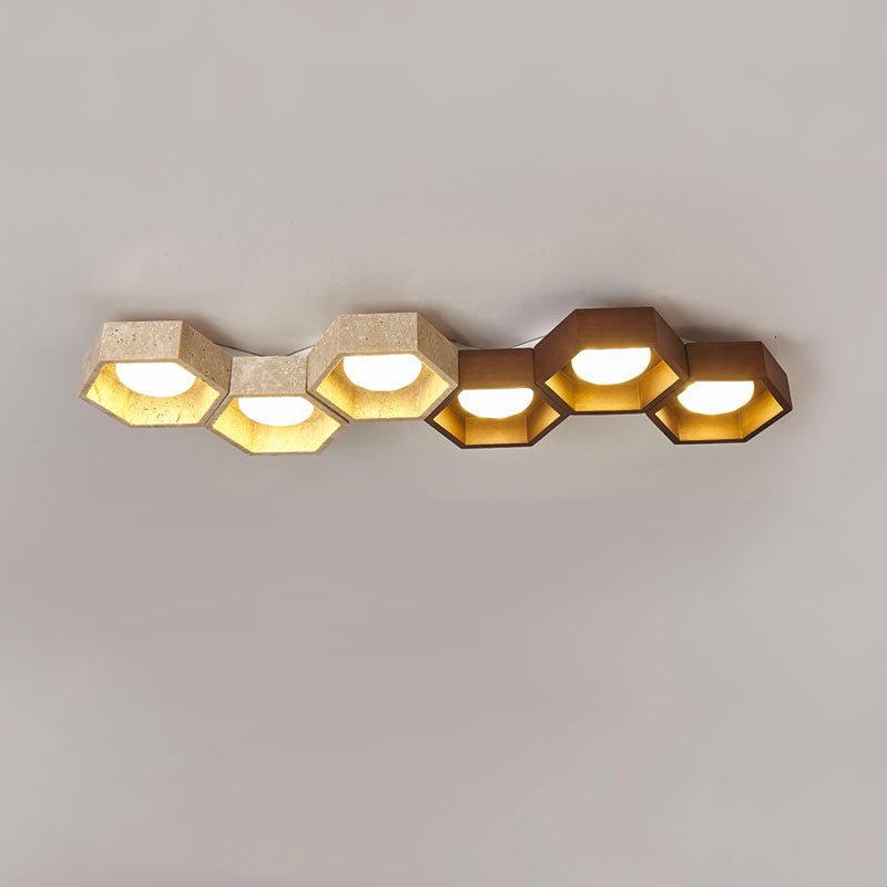 Honeycomb Travertine Ceiling Light – Natural Stone Flush Mount