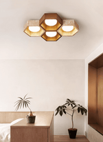 Honeycomb Travertine Ceiling Light – Natural Stone Flush Mount