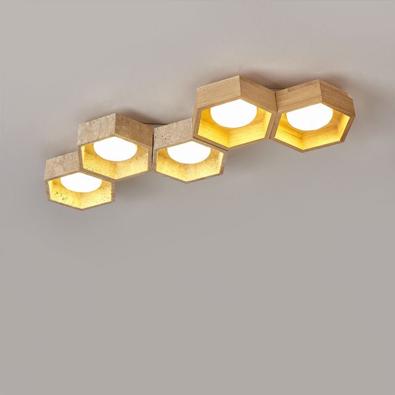 Honeycomb Travertine Ceiling Light – Natural Stone Flush Mount