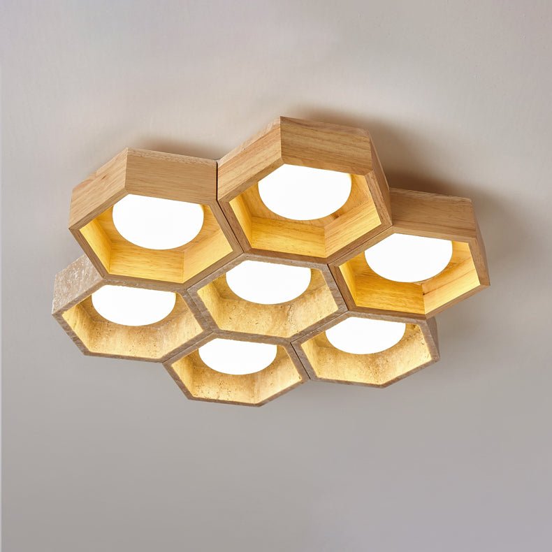 Honeycomb Travertine Ceiling Light – Natural Stone Flush Mount