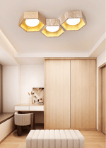 Honeycomb Travertine Ceiling Light – Natural Stone Flush Mount