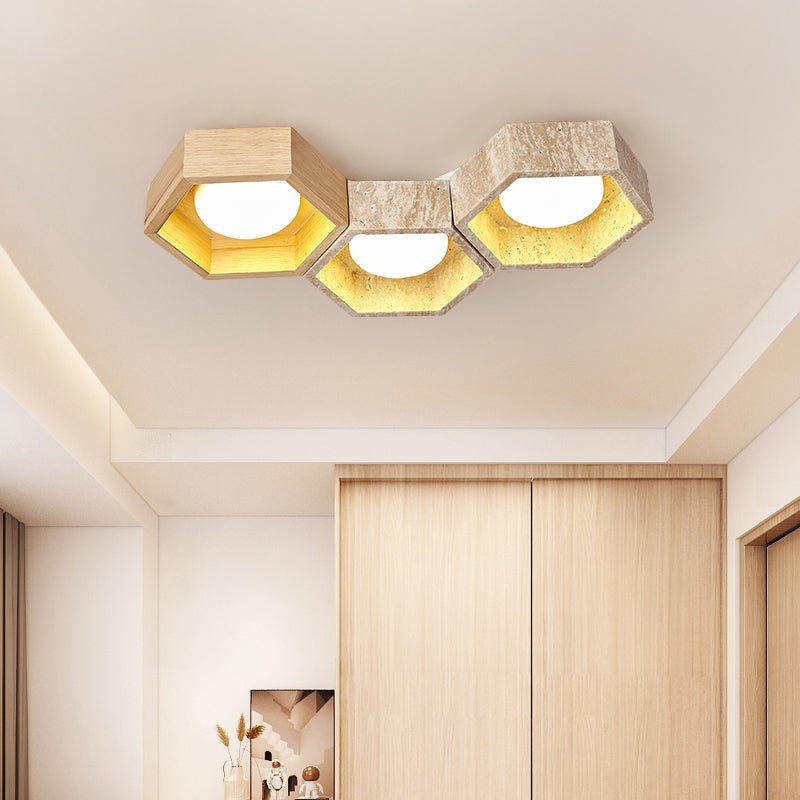 Honeycomb Travertine Ceiling Light – Natural Stone Flush Mount