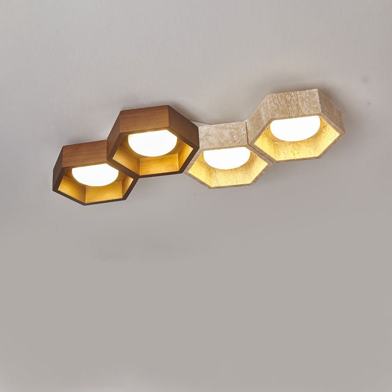 Honeycomb Travertine Ceiling Light – Natural Stone Flush Mount