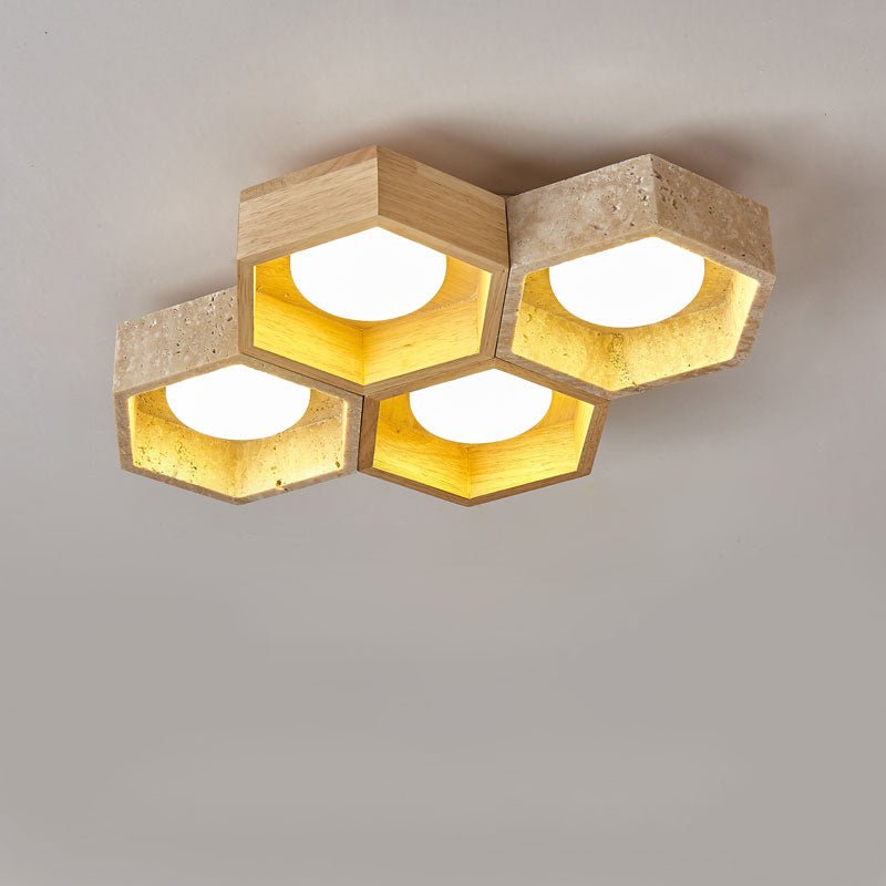 Honeycomb Travertine Ceiling Light – Natural Stone Flush Mount