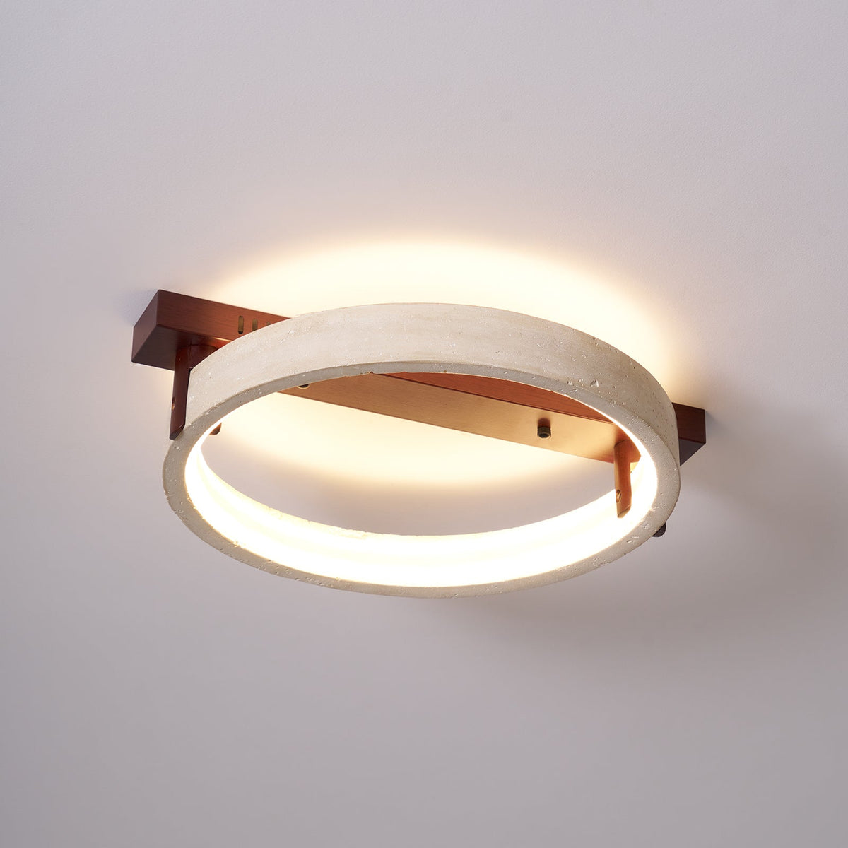 Horizon Ring Ceiling Lamp in Natural Travertine | Modern Flush Mount LED Light