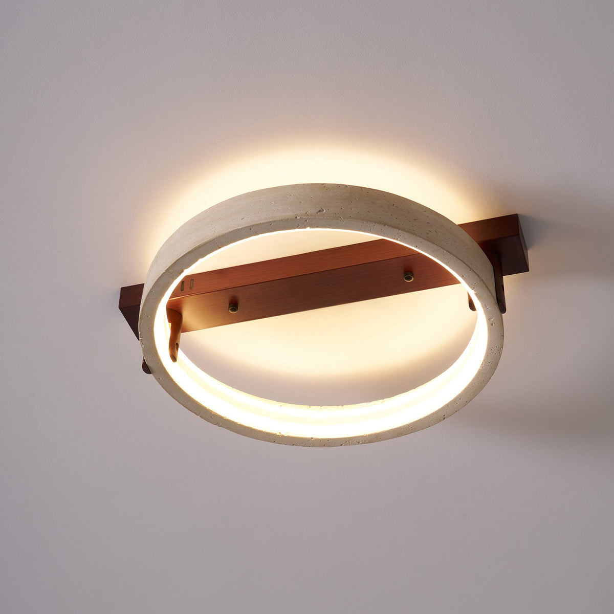 Horizon Ring Ceiling Lamp in Natural Travertine | Modern Flush Mount LED Light