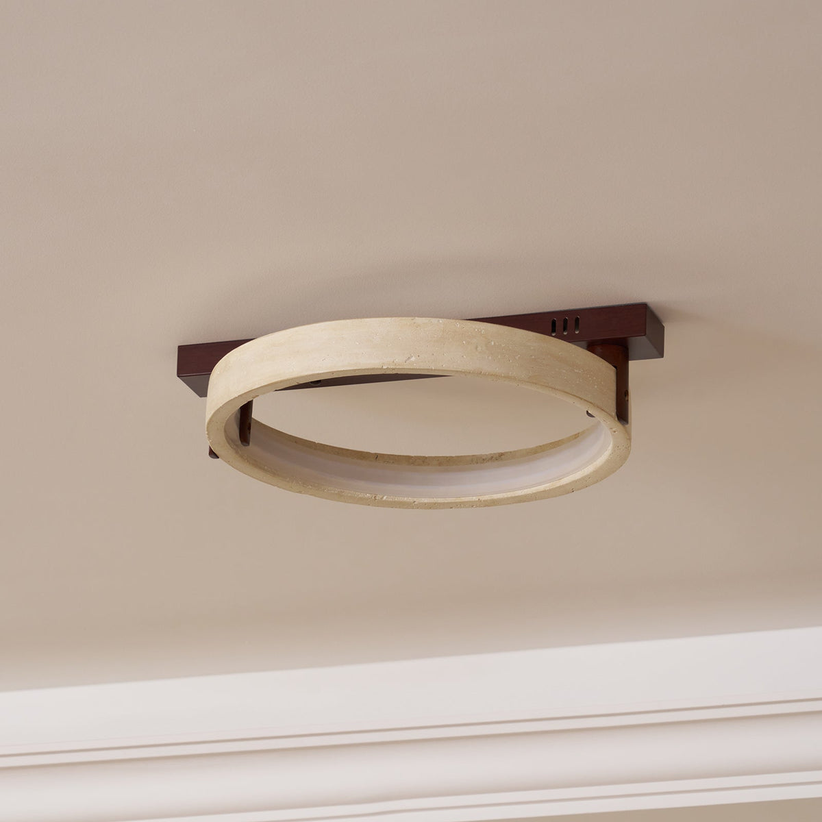 Horizon Ring Ceiling Lamp in Natural Travertine | Modern Flush Mount LED Light