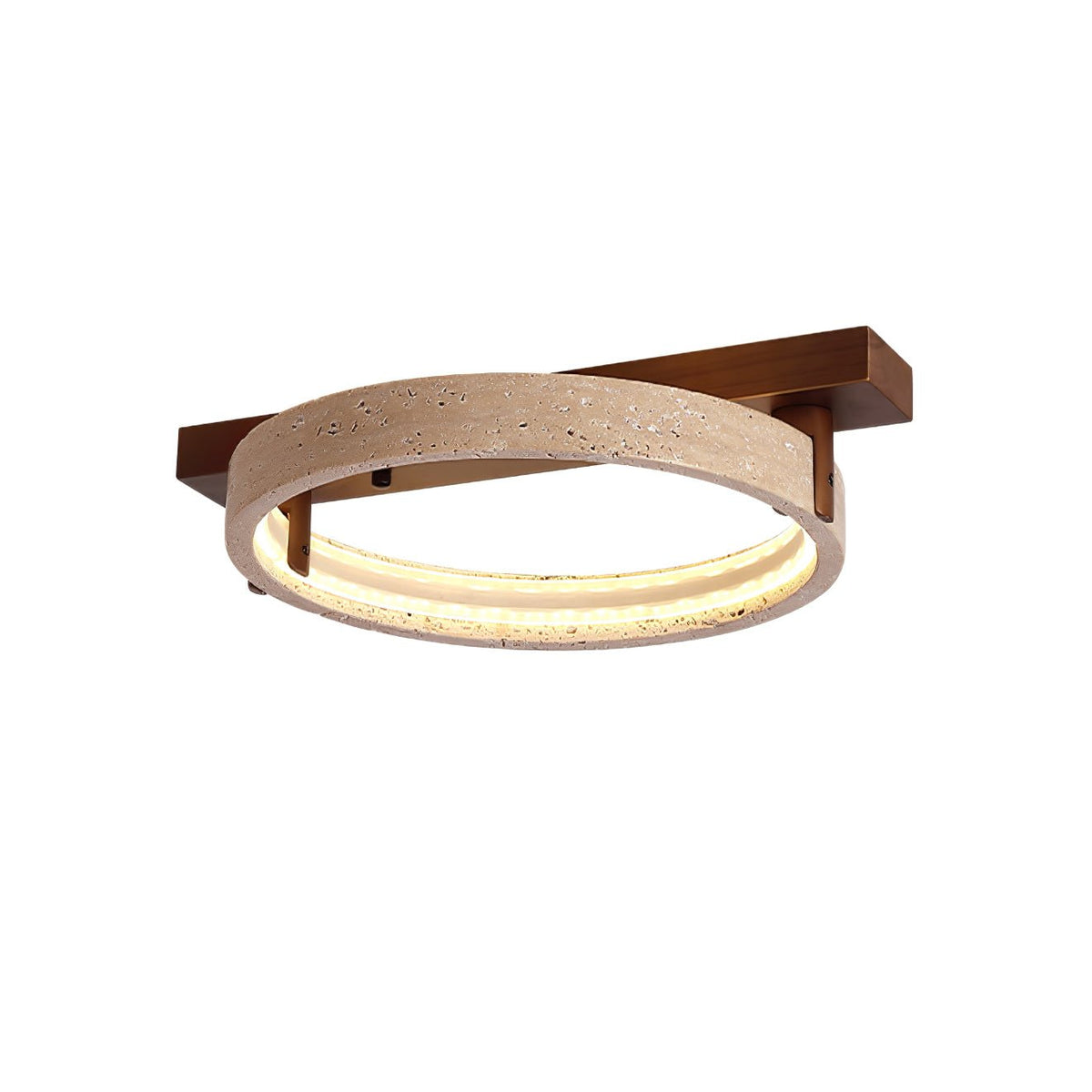 Horizon Ring Ceiling Lamp in Natural Travertine | Modern Flush Mount LED Light