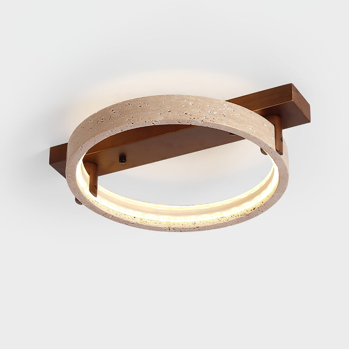 Horizon Ring Ceiling Lamp in Natural Travertine | Modern Flush Mount LED Light
