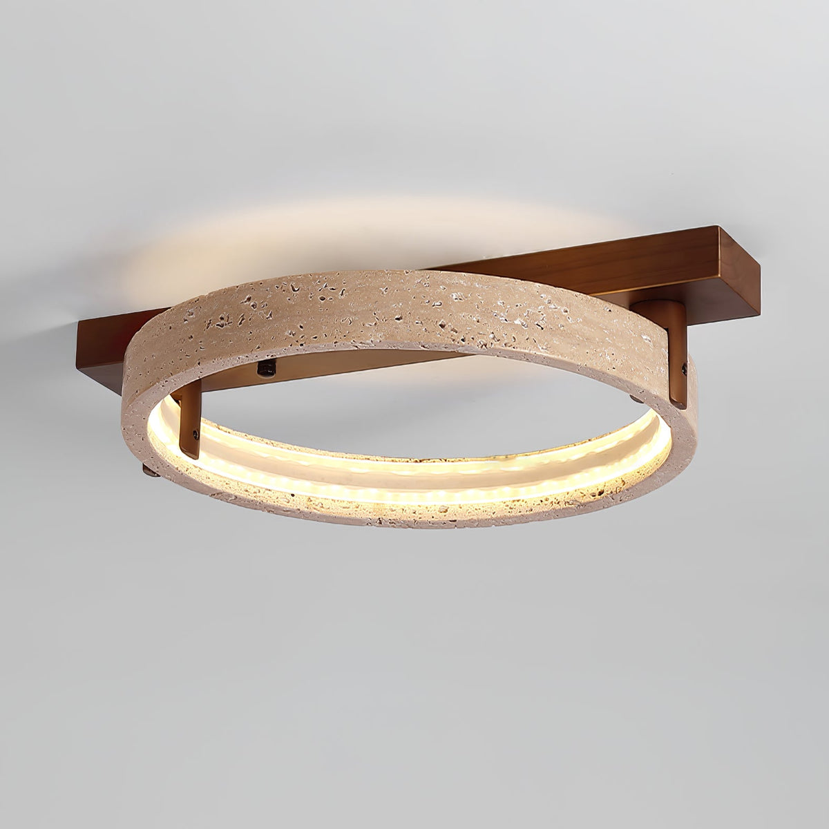 Horizon Ring Ceiling Lamp in Natural Travertine | Modern Flush Mount LED Light
