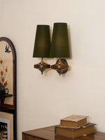 Orlan Twin Fabric Shade Wall Sconce in Walnut and Bronze