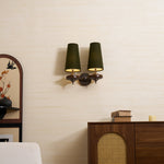 Orlan Twin Fabric Shade Wall Sconce in Walnut and Bronze