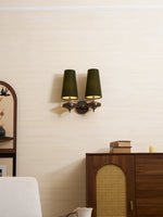Orlan Twin Fabric Shade Wall Sconce in Walnut and Bronze