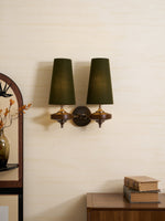 Orlan Twin Fabric Shade Wall Sconce in Walnut and Bronze