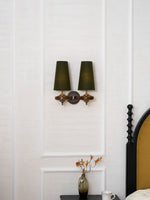 Orlan Twin Fabric Shade Wall Sconce in Walnut and Bronze