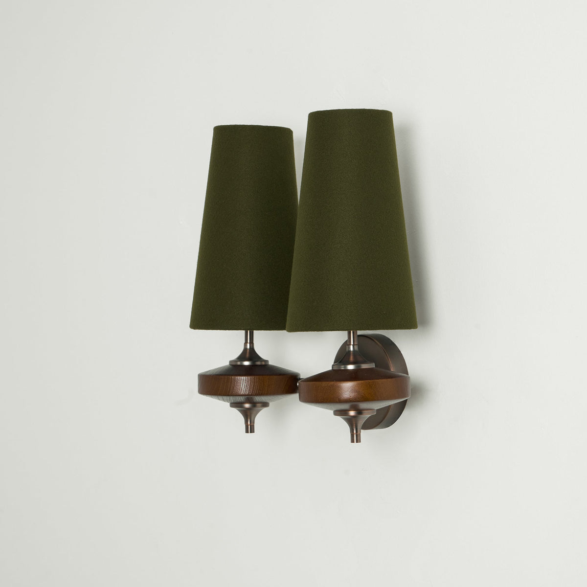 Orlan Twin Fabric Shade Wall Sconce in Walnut and Bronze