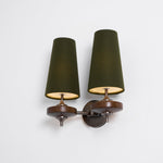 Orlan Twin Fabric Shade Wall Sconce in Walnut and Bronze