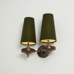 Orlan Twin Fabric Shade Wall Sconce in Walnut and Bronze