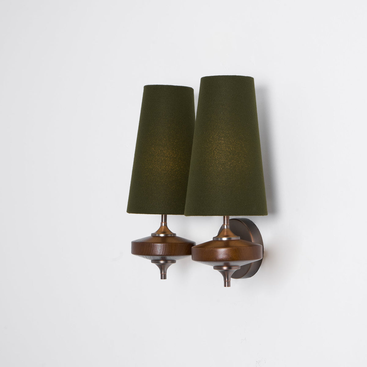 Orlan Twin Fabric Shade Wall Sconce in Walnut and Bronze