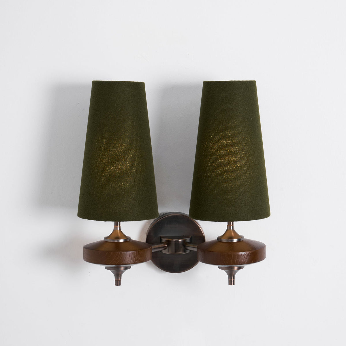 Orlan Twin Fabric Shade Wall Sconce in Walnut and Bronze