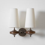 Orlan Twin Fabric Shade Wall Sconce in Walnut and Bronze