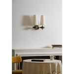 Orlan Twin Fabric Shade Wall Sconce in Walnut and Bronze