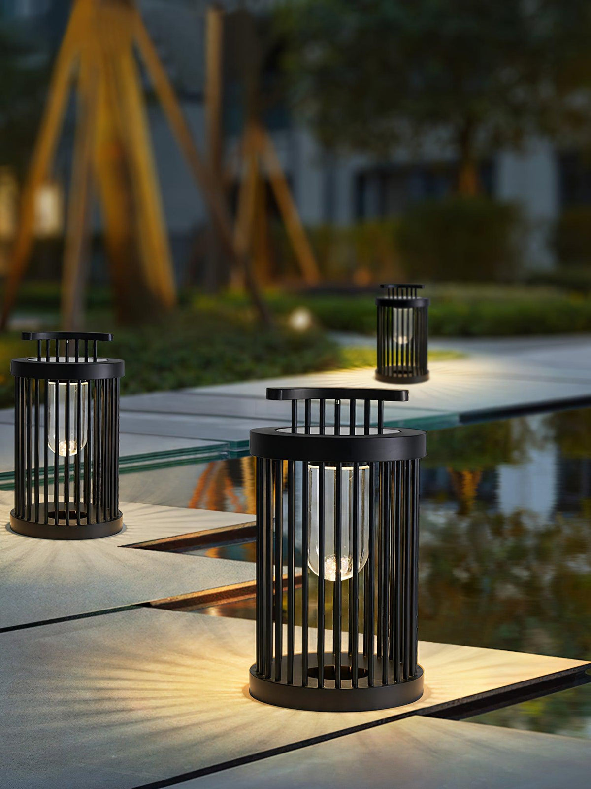 Art Deco Hurricane Ruhlmann Outdoor LED Table Lamp in Black