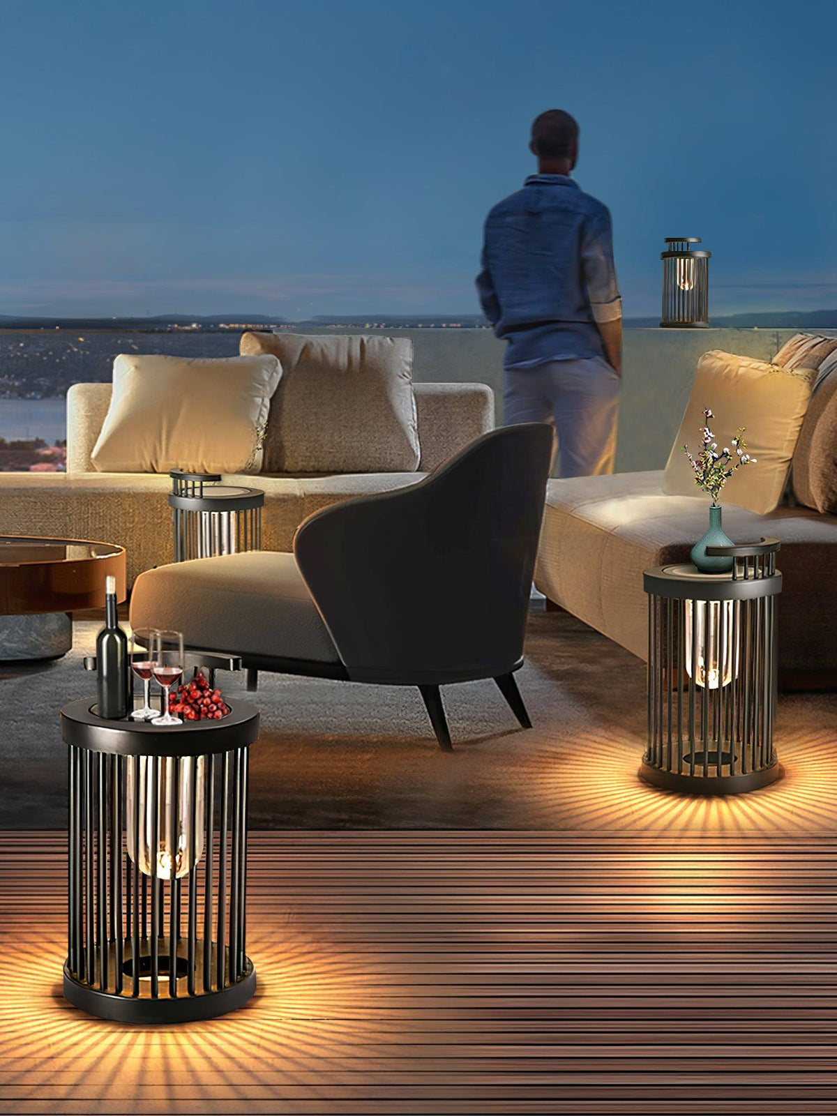 Art Deco Hurricane Ruhlmann Outdoor LED Table Lamp in Black