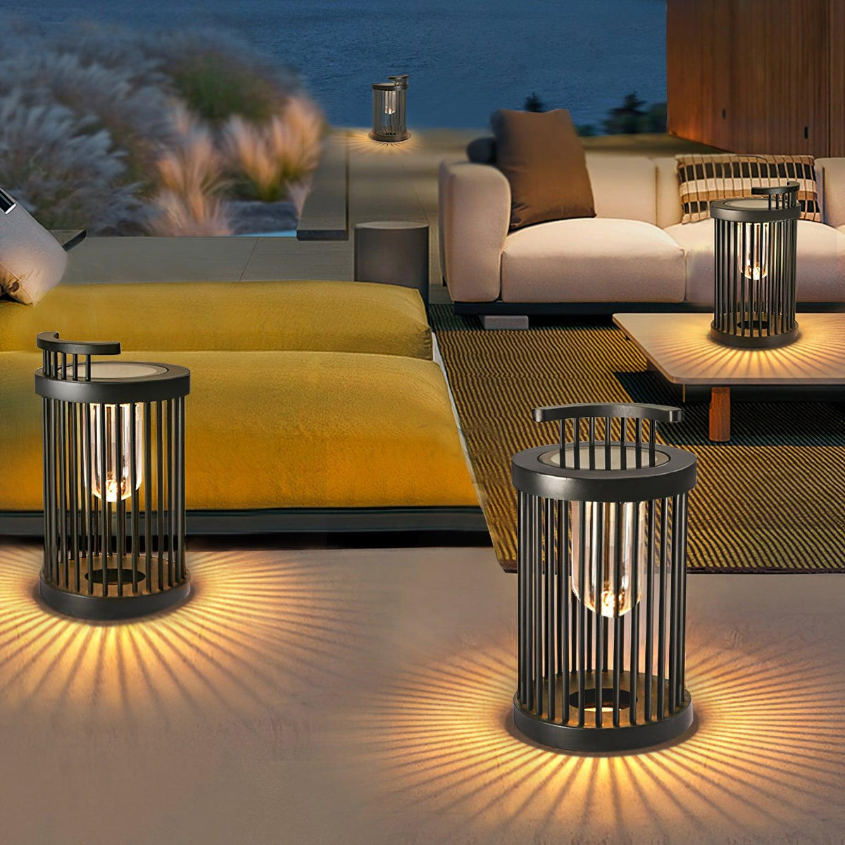 Art Deco Hurricane Ruhlmann Outdoor LED Table Lamp in Black